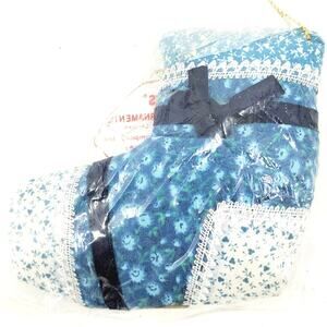 Russ Fabric Stocking Christmas Tree Ornament Floral Blue Vintage Cottagecore 4"